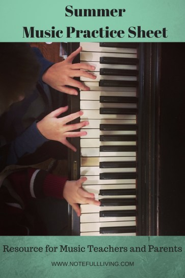 Summer Music Practice Sheet