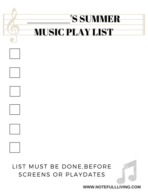 Summer Music Practice Sheet